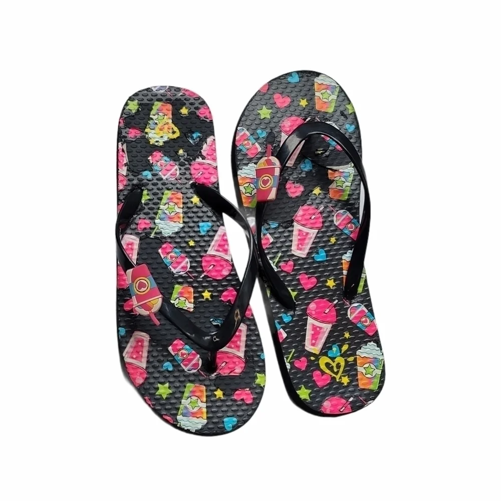 3/$15 Justice Girl's Slurpee Emojie Charmed Flip Flops▪︎ - Picture 2 of 10